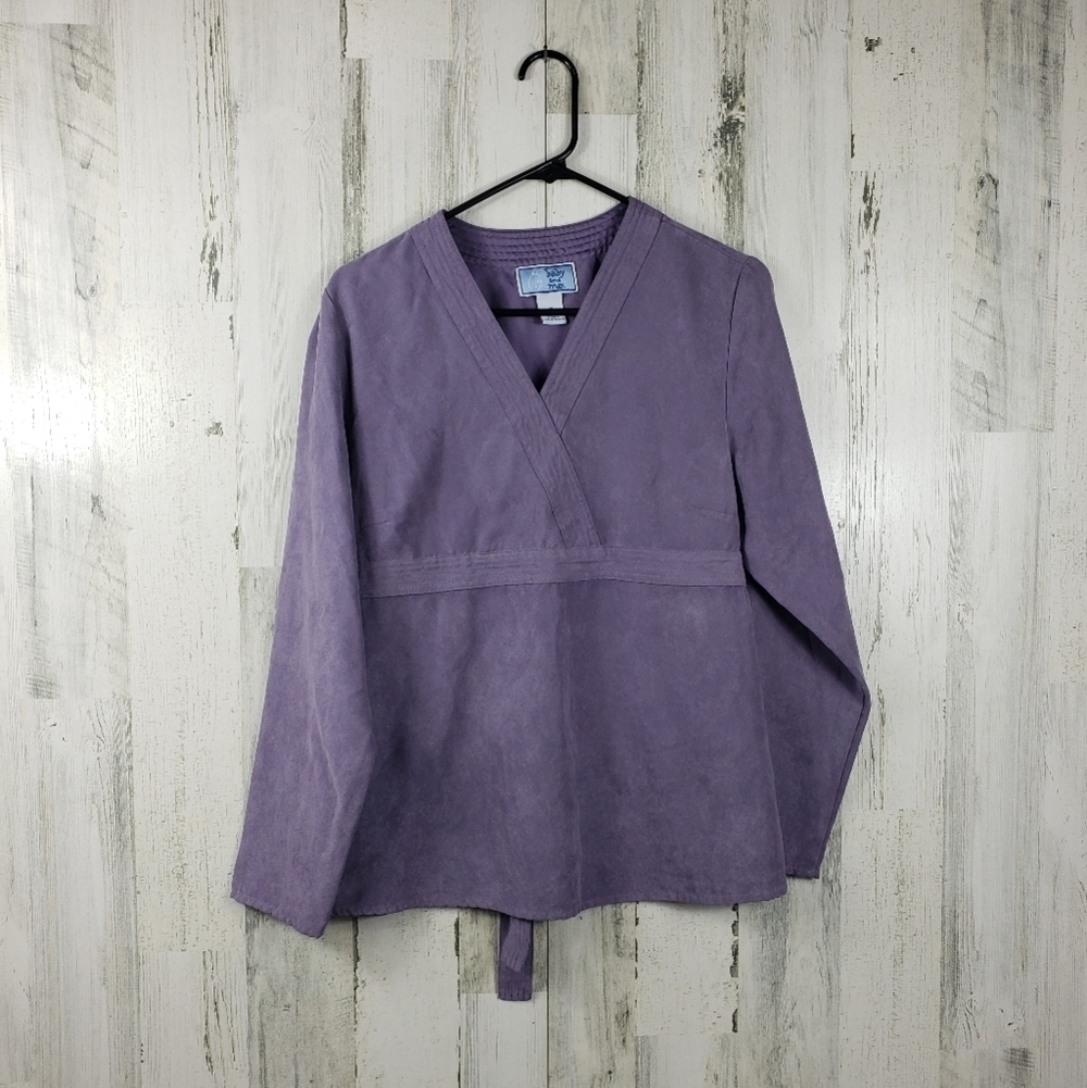 baby and me faux suede purple vneck top women's maternity size medium